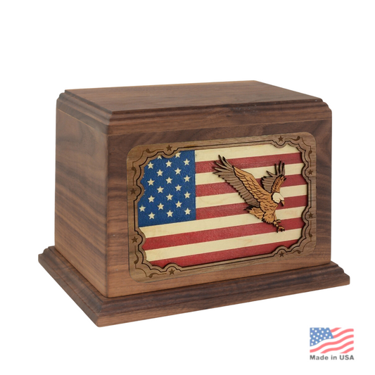 3D Art Eagle and Flag Walnut Urn