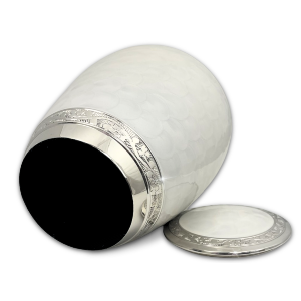 White Floral Adult Brass Urn